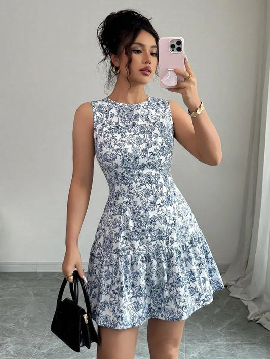 Paula™ | Vestido Floral Azul y Blanco