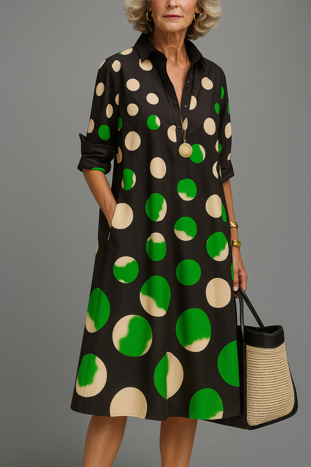 Vestido midi de lunares verde