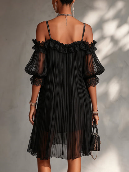 Vittoria™ | Minivestido negro de muselina con hombros al aire