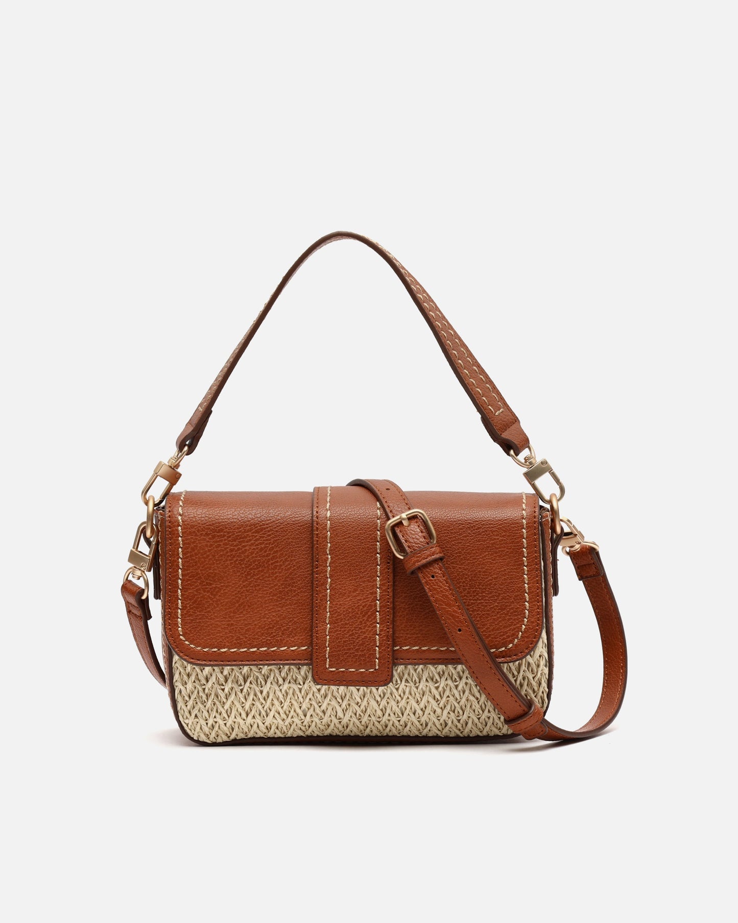 Bolso De Piel y Rafia Elegante