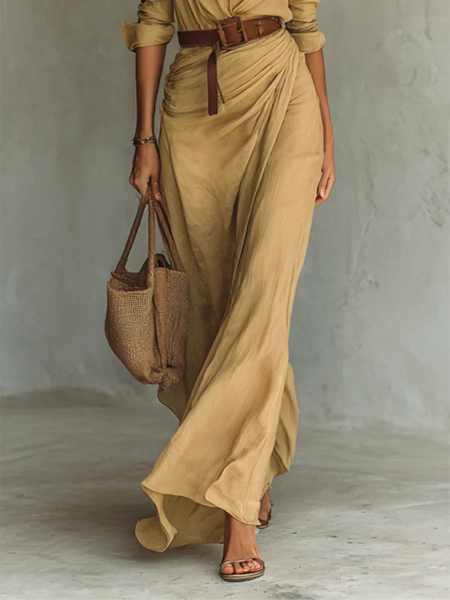 Camille™ | Vestido Maxi con Solapa y Cintura Marcada