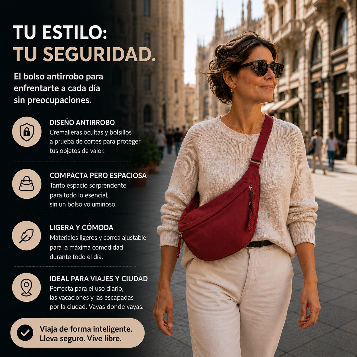 Rosa™ | Bolso de hombro color burdeos