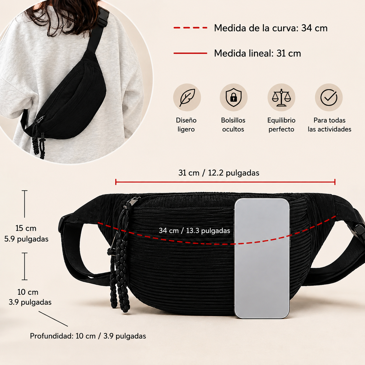 Petra™ | Bolso de hombro de terciopelo acanalado