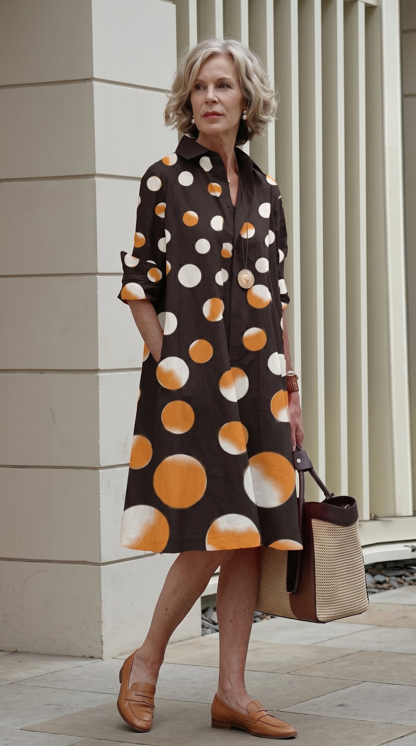 Vestido Midi lunares naranjas