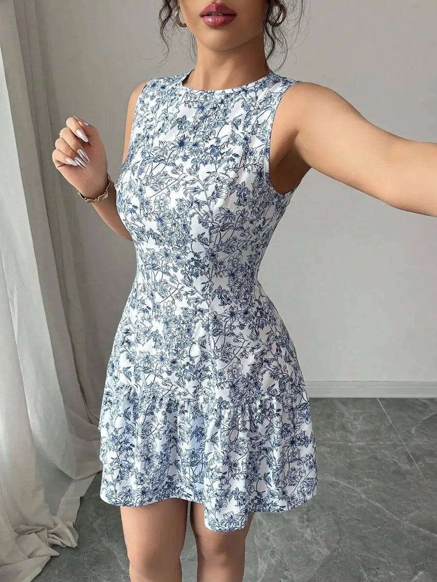 Vestido Floral Azul y Blanco