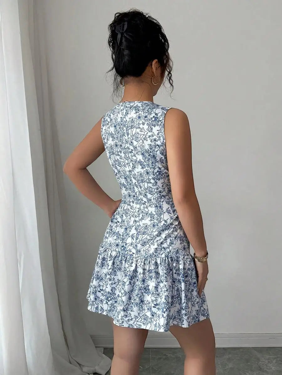 Vestido Floral Azul y Blanco