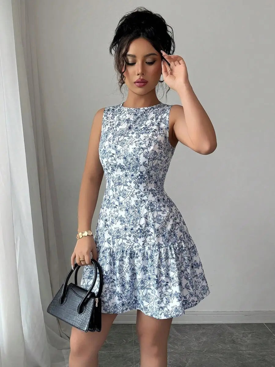 Vestido Floral Azul y Blanco
