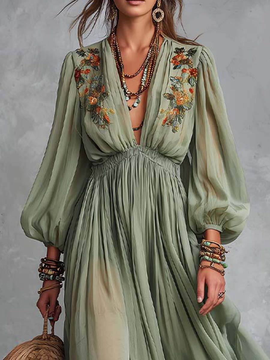 Élodine™ | Vestido Largo Bohemio con Estampado Floral