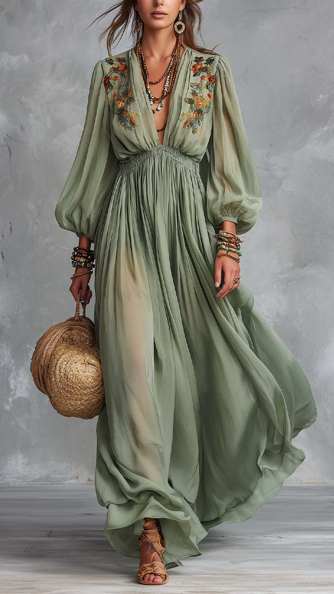 Élodine™ | Vestido Largo Bohemio con Estampado Floral